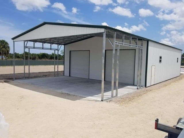 white carport and metal building